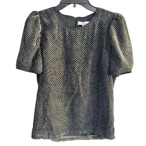 Parker Black Gray Velour Stripe Patterned Short Sleeve Blouse Size Small
